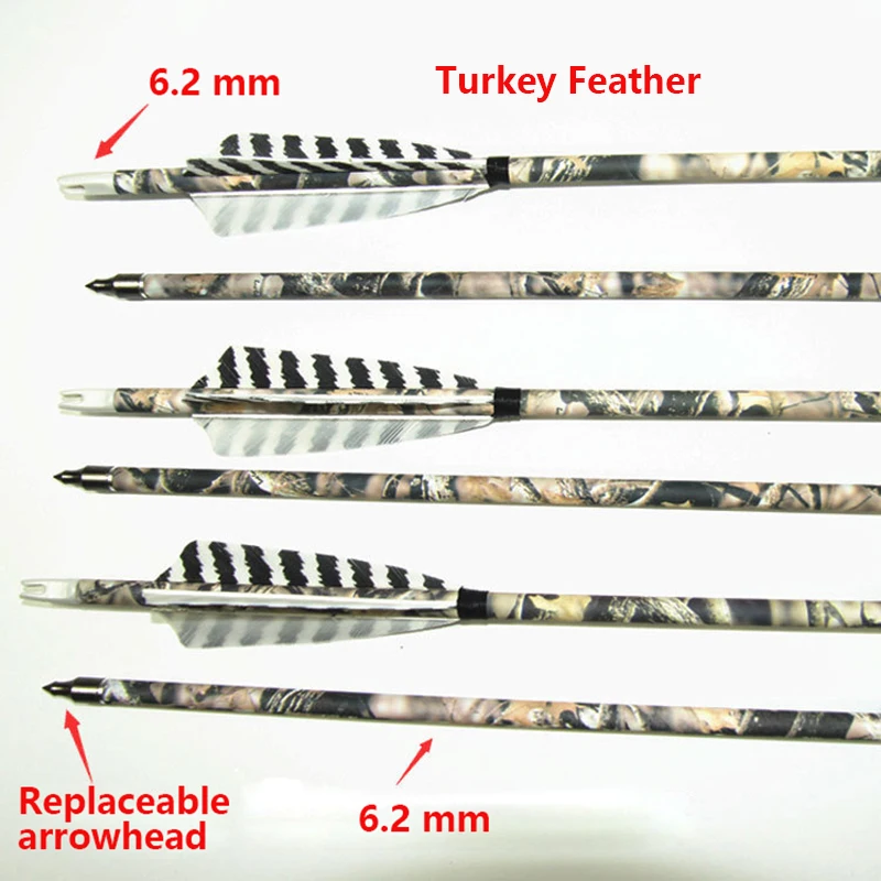 

Darts 30 Inch 6.2mm Turkeys Feather Carbon Archery Arrows for Recurve Compound Bows Hunting Shooting Replaceable Arrowhead Dart