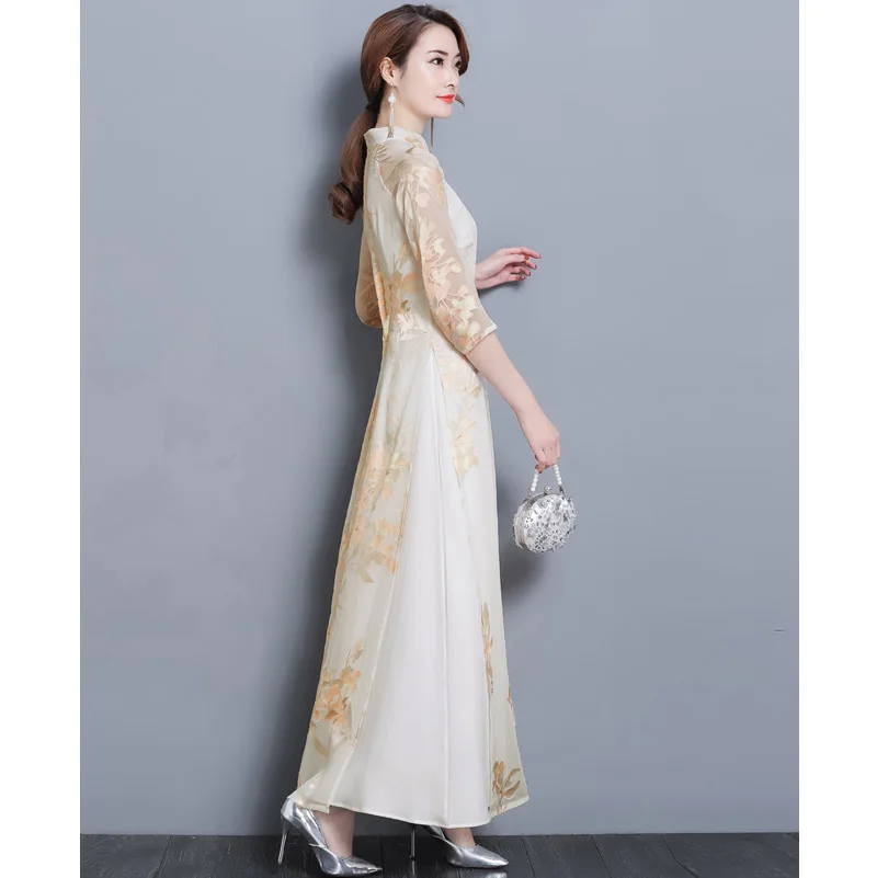 Новинка, весеннее традиционное китайское платье, женское атласное платье Ципао, летнее сексуальное винтажное платье Ципао с цветами, Размеры s m l xl XXL 3XL YM1220