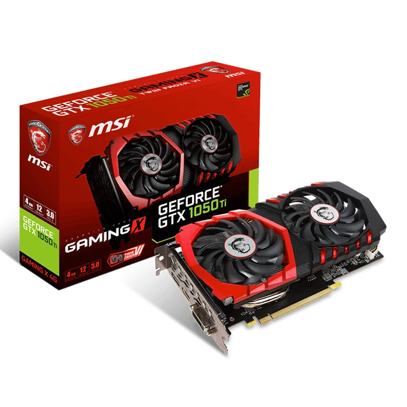 MSI Графика карты GTX1050Ti Gaming X 4G видео карта 1150 МГц/7000 МГц 128Bit PCI E3.0 DP + HDMI DVI DirectX 12 GDDR5 2