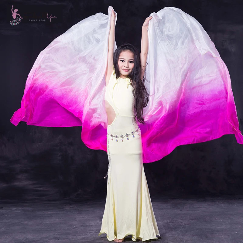 

belly dance kids Veil Kids Child Oriental dancing 100% real silk Veils Girls Stage Performance hand-Scarf Gradient hand yarn
