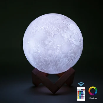 

3D Print Moon Lamp USB Rechargeable Luna 16 Colors Change luminaria de mesa Touch Night Light Brightness Adjust Decoration Lamp