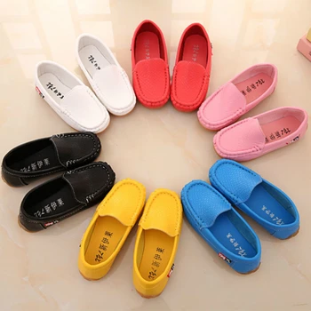 

Shoes for Kids Leisure Muscle Heel Flats Breathable PU Leather Soft Antiskid Sole Wear Proof Parent Children Shoes Pure Colorful