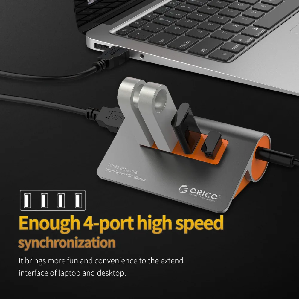  Aluminio ORICO 4 puertos USB3.1 Hub 10 Gbps Super velocidad de transmisión divisor USB con adaptado