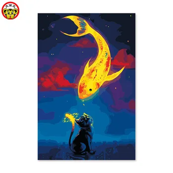 

painting by numbers art paint by number Black cat and golden goldfish cartoon pictures by numbers of animals picture by numbe