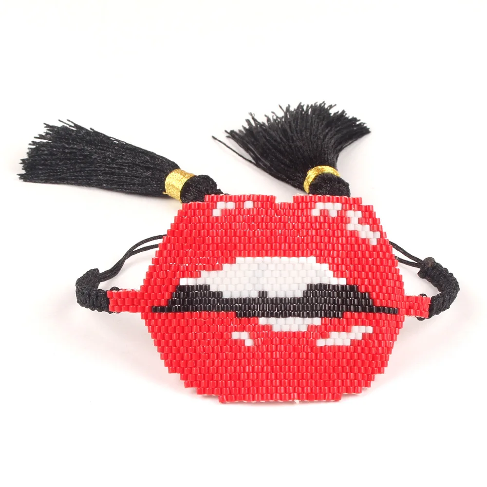 

ABL111, Red Lip Japan MIYUKI Seed Beads Adjustable String Tassel Bracelets France Brazilian BOHO Nepal Friendship Bracelet