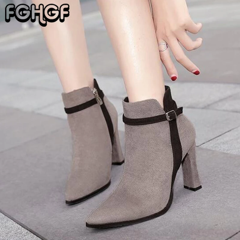 

Women Ankle Boots Platform High Heels Buckle Zipper Shoes Stiletto Short Boot Ladies Martin Booties Pointed Toe Footwear Y39