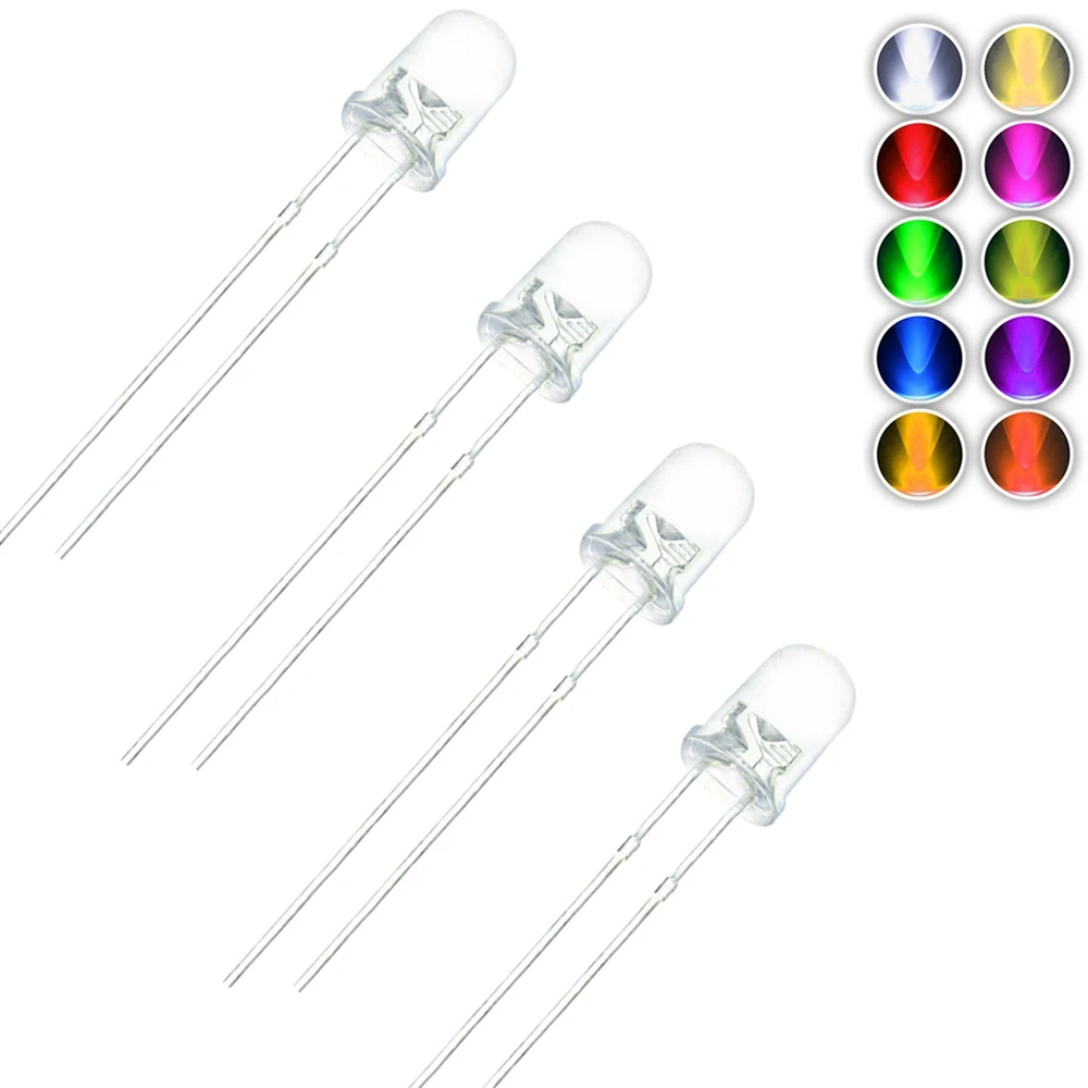 

10 Colors 3MM Round LED Light Diode Green/Yellow/Blue/White/Red/Warm White/Orange/Purple/Pink/Yellow Green LED Kit