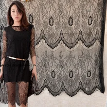 Kostenloser versand Schwarz weiß große welle wimpern spitze hochzeitskleid stoff vorhang hintergrund spitze stoff 150 cm breite RS365