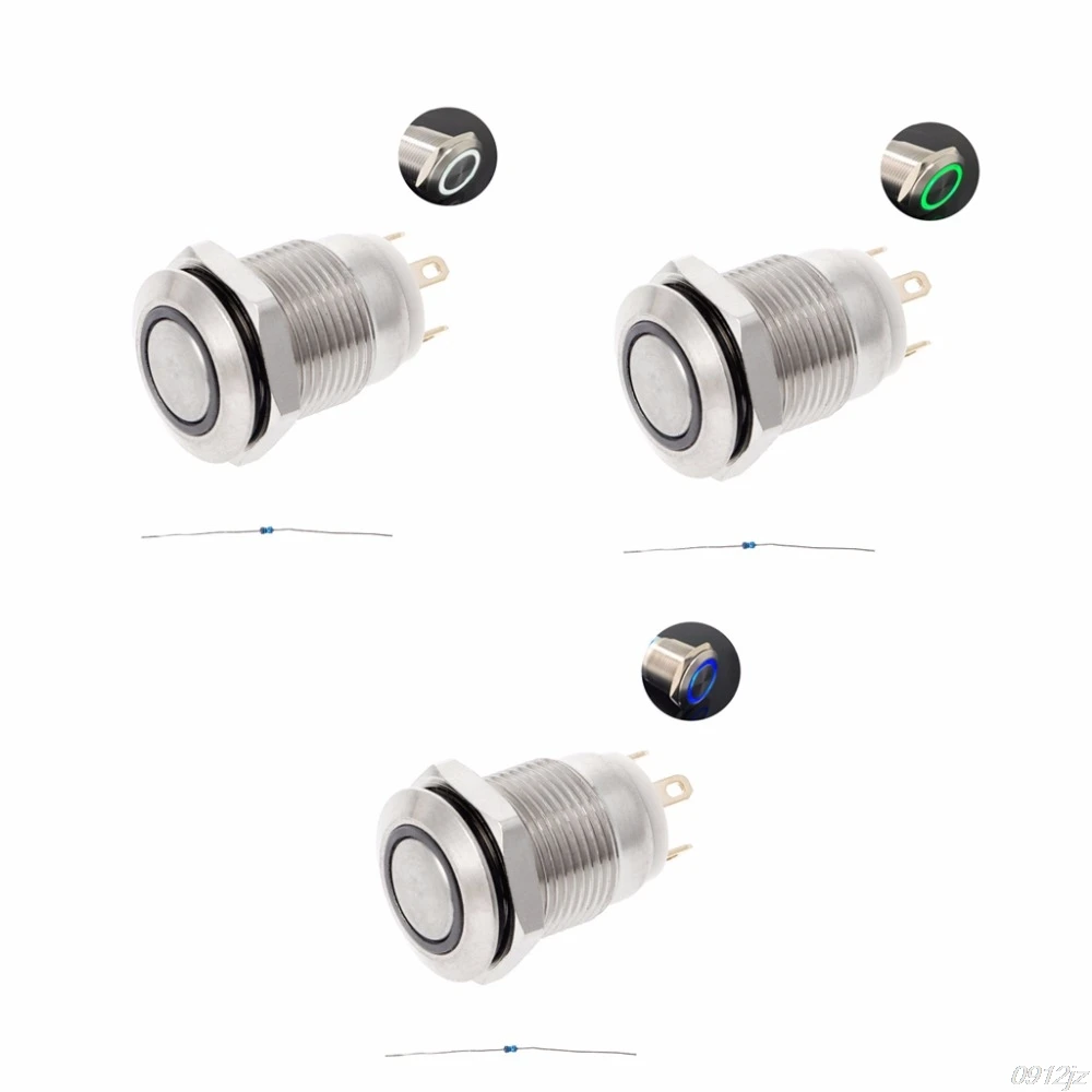 12mm LED illuminated Metal Momentary Push Button Switch Boat Car 3A/220V DC Switches Accessories