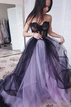 

Lace Evening Dress Evening Party Pageant Formal Dress Prom Gown vestido de festa Sweetheart Black and Purple Evening Dress
