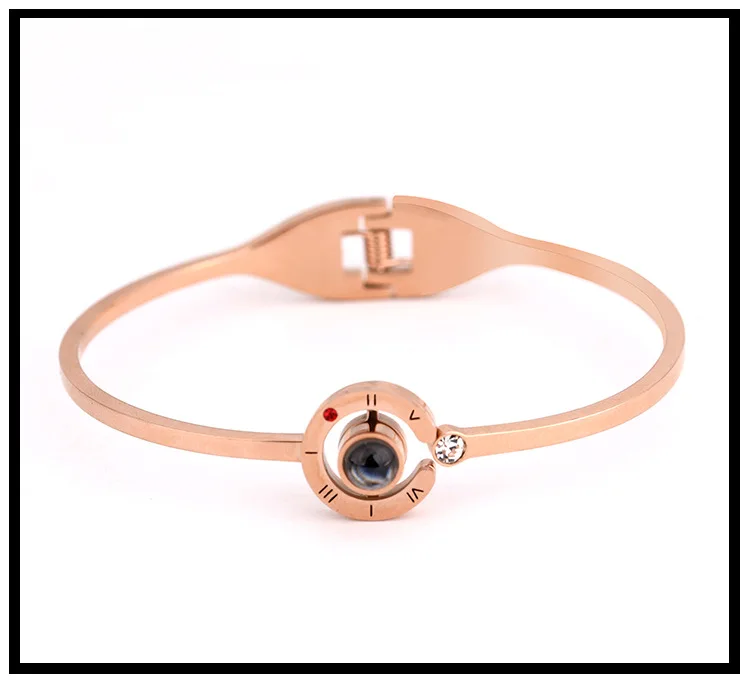 

Fashion 100 Languages I Love You Projection Bracelets&Bangles For Women Girls Rose Gold and Silver Women Stainless Steel Jewelry