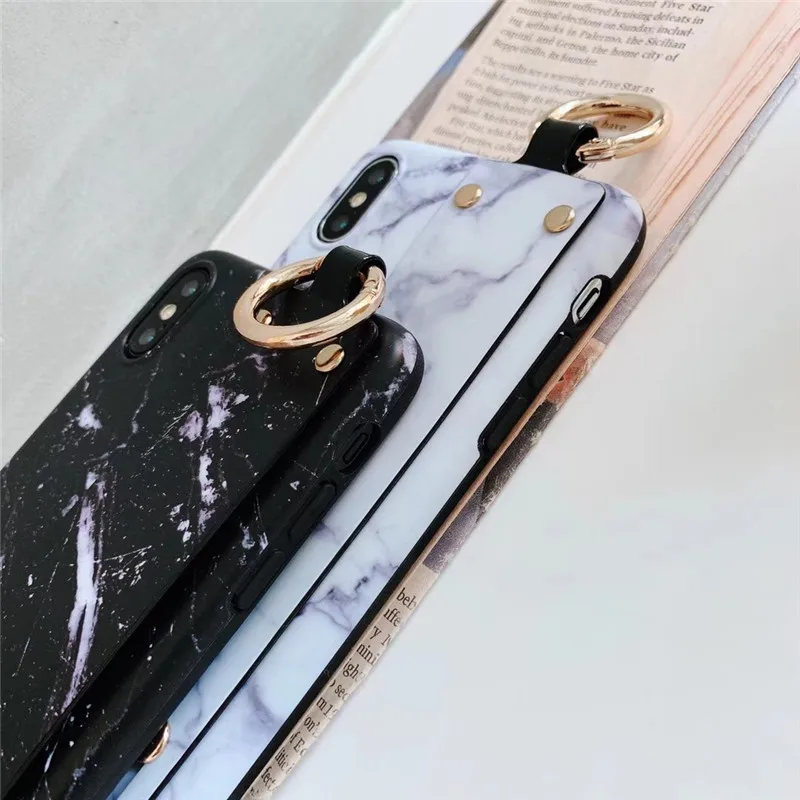 Retro Wrist Strap Phone Case for iPhone XS MAX Case for iPhone X XR 6 6S 7 8 Plus Case Luxury Matte Marble Patterned Back Cover 07