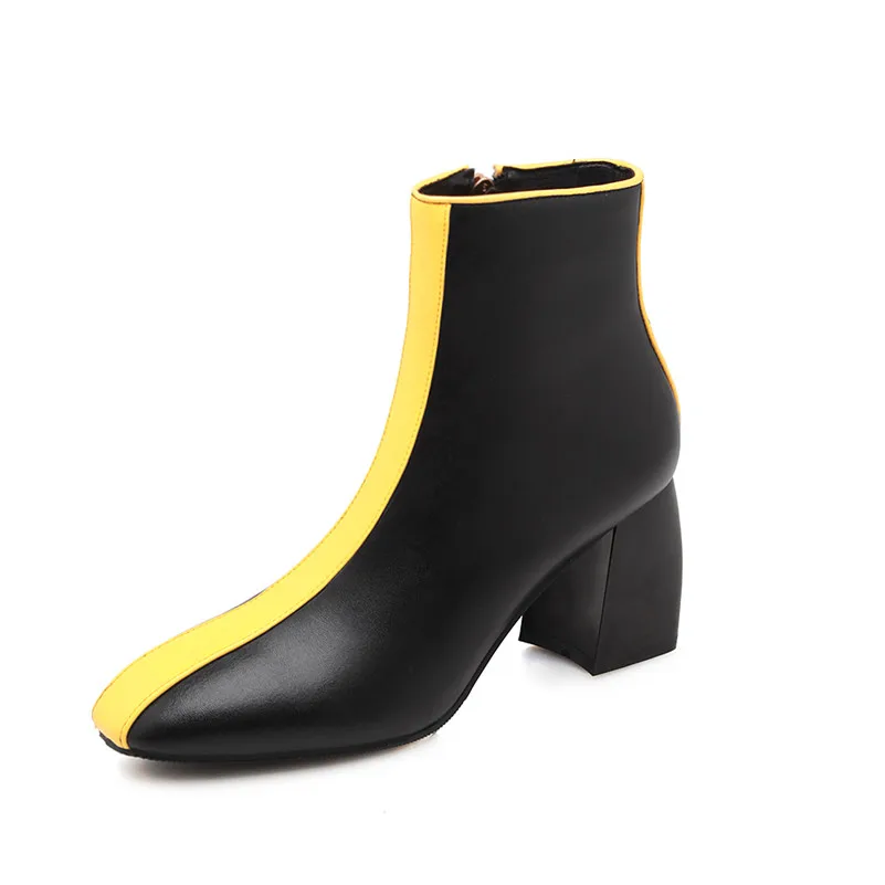 FEDONAS/Новое поступление; женские ботильоны из коровьей кожи; сезон осень-зима; вечерние женские туфли с квадратным носком; женские брендовые ботинки в байкерском стиле; туфли-лодочки - Цвет: Цвет: желтый
