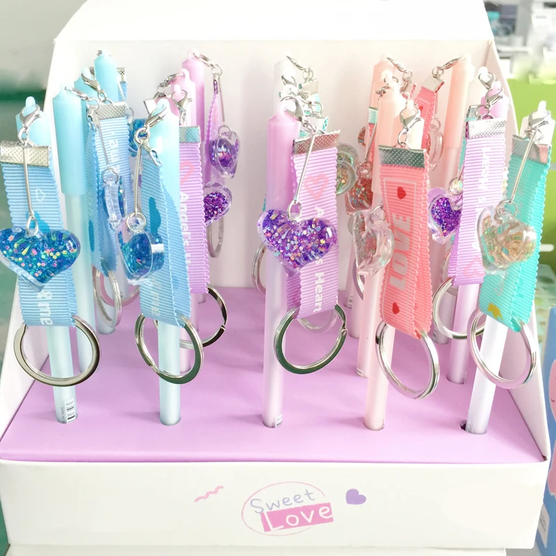 1pc Princess Ribbon Bling Heart Pendant Gel Pen Rollerball Pen Student
