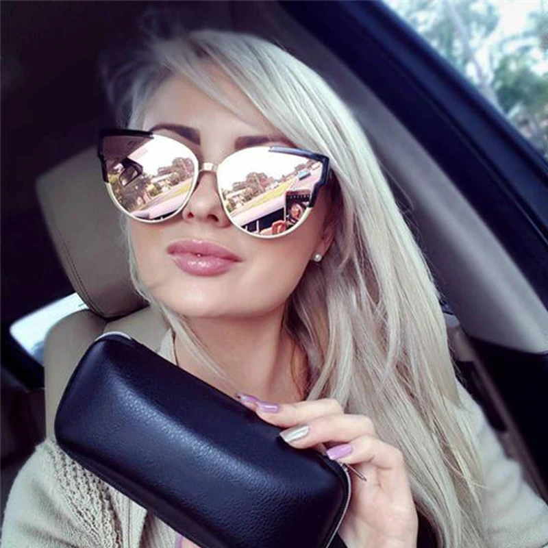 Quality Oversized Womens Large Fashion Mirror Lens Cat Eye Sunglasses 