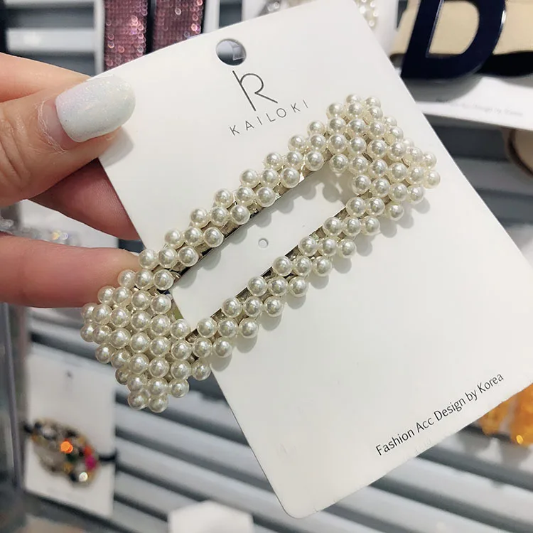 

New Fashion Korean Simple Pearl Hair Clips Square Hair Pins Girls Wedding Party Accessories