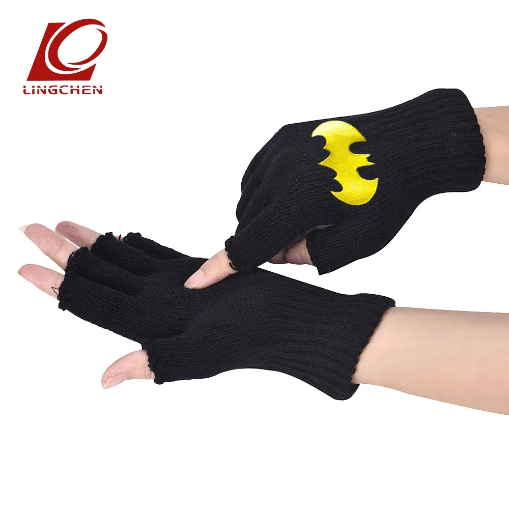 

Batman cartoon pattern for men and women unisex popular autumn & winter warm knitted half finger gloves