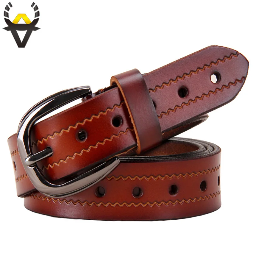 Fashion Holes Belts for Women Second Layer Cow genuine Leather High quality Woman belt Designer ...