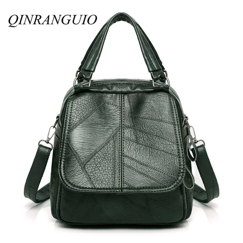 

QINRANGUIO Women Leather Backpack Patchwork Fashion Backpack Women 2019 New Anti Theft Backpack School Bags for Teenage Girls