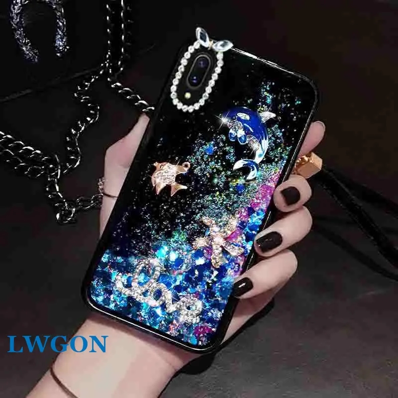 

Love Heart Stars Glitter Liquid Diamond Stars Dolphin Case For Oppo F7 F5 F3 F9 Plus R15 Pro R15x K1 A73 A75 A79 Quicksand case