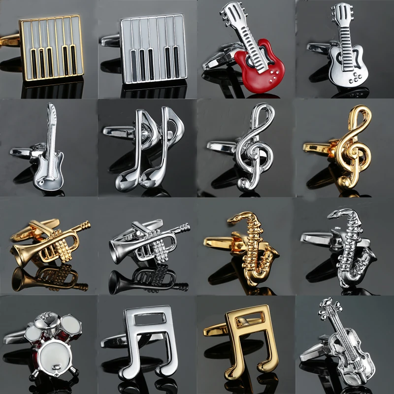 

High-quality 18 Guitar style Cufflinks Music Design Musical Note Cuff Links Piano Bass Cuffs Novelty Cuff Links Wholesale&retail