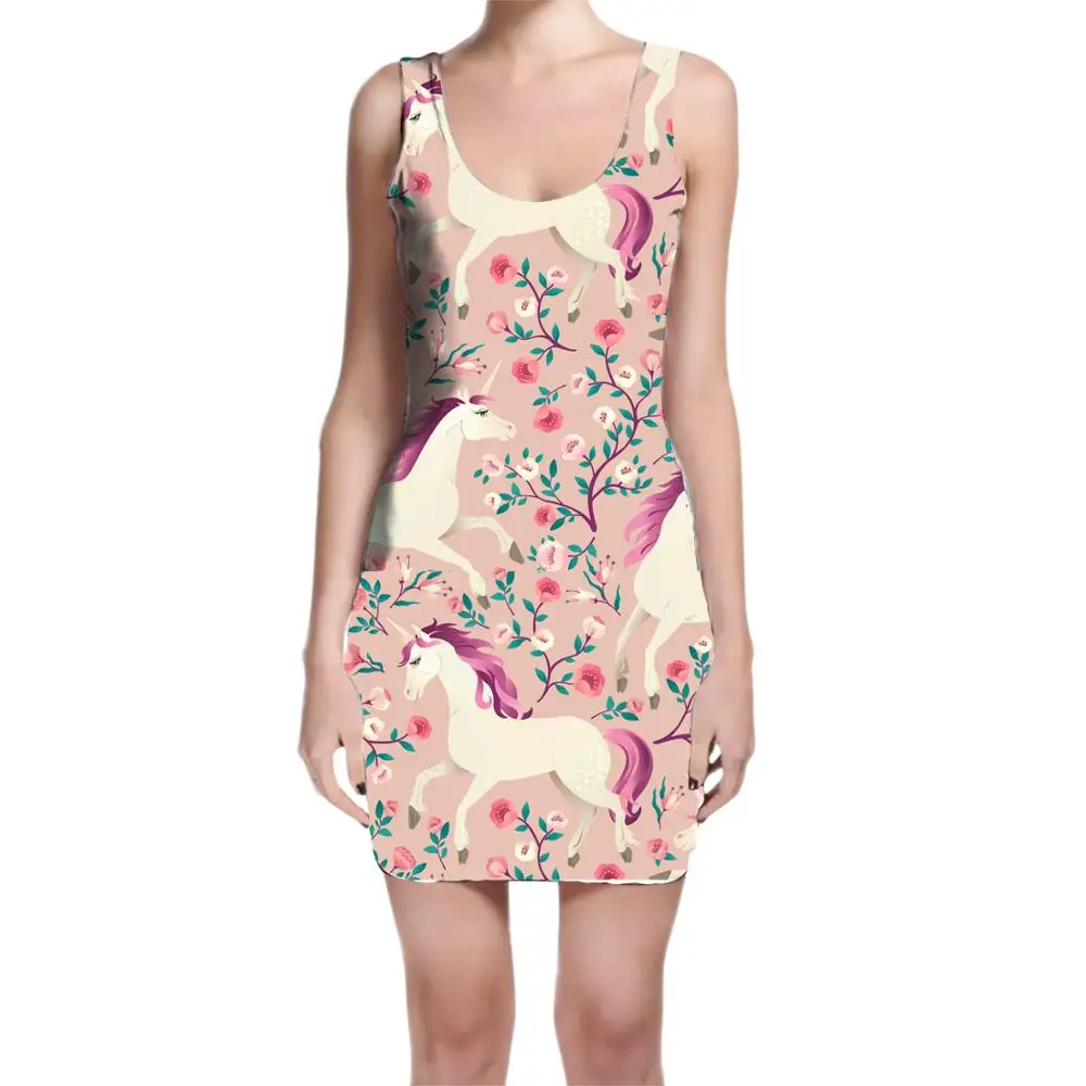 

Custom Made Floral Unicorn Sublimation Print Milk Silk Dress