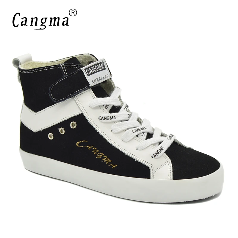 CANGMA Original Women Boots Lace Up Autumn Genuine Leather Casual Shoes Sneakers For Girls Black Boots Female Cow Suede Shoes