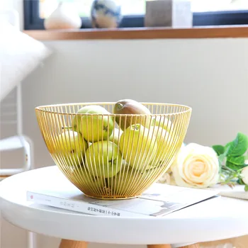 

Chic Nordic Metal Table Storage Basket Modern Minimalist Big Bowl Shape Rose Gold Desk Storage Basket Fruit Organizer Home Decor