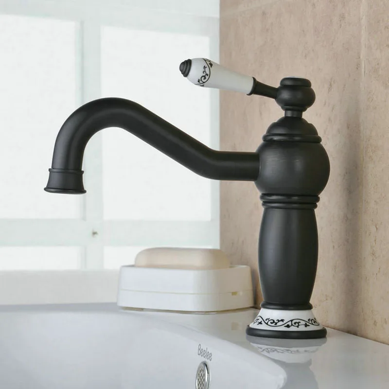 SRJ Bathroom Faucet Black Copper Waterfall Washbasin Tap Hot And Cold Water Tap Brass Antique Europe Style Basin Faucet  SRJ Bathroom Faucet Black Copper Waterfall Washbasin Tap Hot And Cold Water Tap Brass Antique Europe Style Basin Faucet