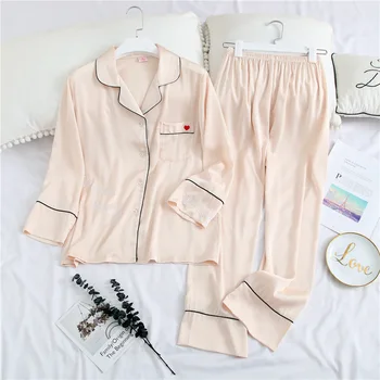 

Spring New Female 2PCS Shirt&Pant Nightwear Embroidery Letter Pajamas Set Sleepwear Long Sleeve Intimate Lingerie Home Clothes