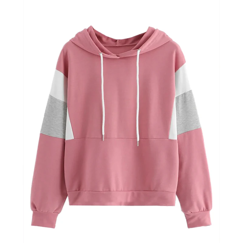 Cut And Sew Patchwork Hoodie Student Women Color Block Long Sleeve ...