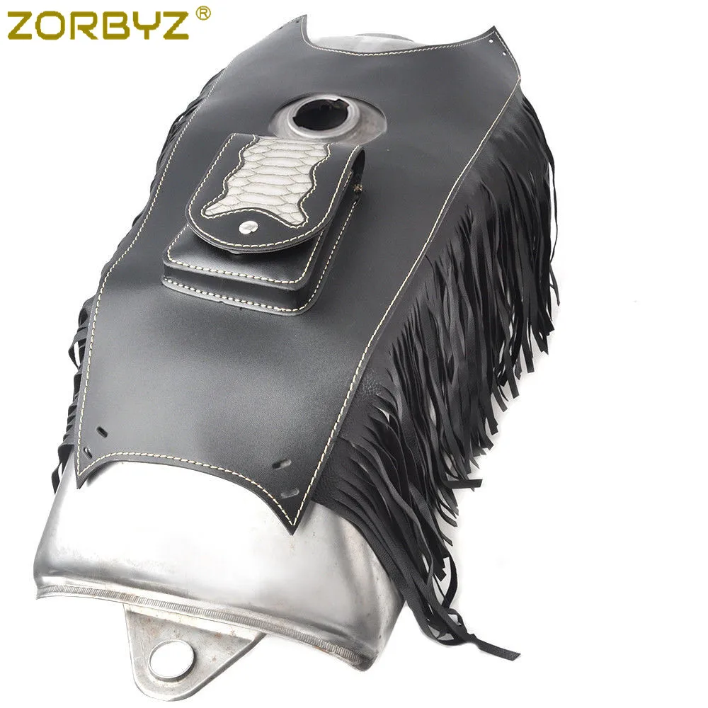 ZORBYZ мотоцикл черный бахромой из искусственной кожи Танк нагрудник Бензобак сумка Pad чехол для Harley Honda Yamaha