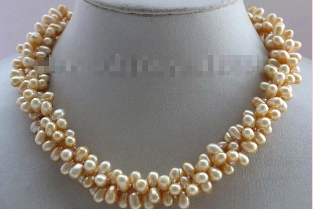 

FREE SHIPPING>>>@@ > 18" 3Rows Genuine Natural Baroque Champagne Pearl Necklace #f2407^^^@^Noble style Natural Fine jewe &