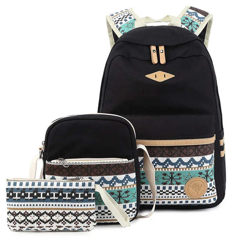 

2018 New Arrival Yztengfei Canvas Patchwork Zipper Backpack Girls School Bags Mother and son three piece suit Trolley