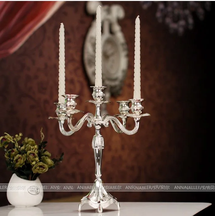 Alloy Metal Romantic Wedding Candle Holder silver plated candelabra 5