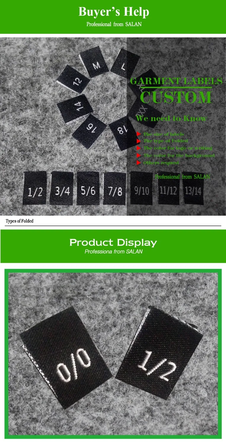 

Free Shipping Stock kids garment shirt jacket shoe labels/woven labels/Customized woven Size labels/ number clothing labels