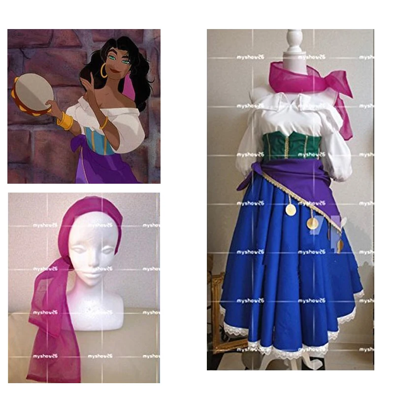 Koop 2016 Esmeralda Fancy Dress De Klokkenluider van Notre Volwassen Vrouwen Halloween Cosplay Kostuum Custom Made