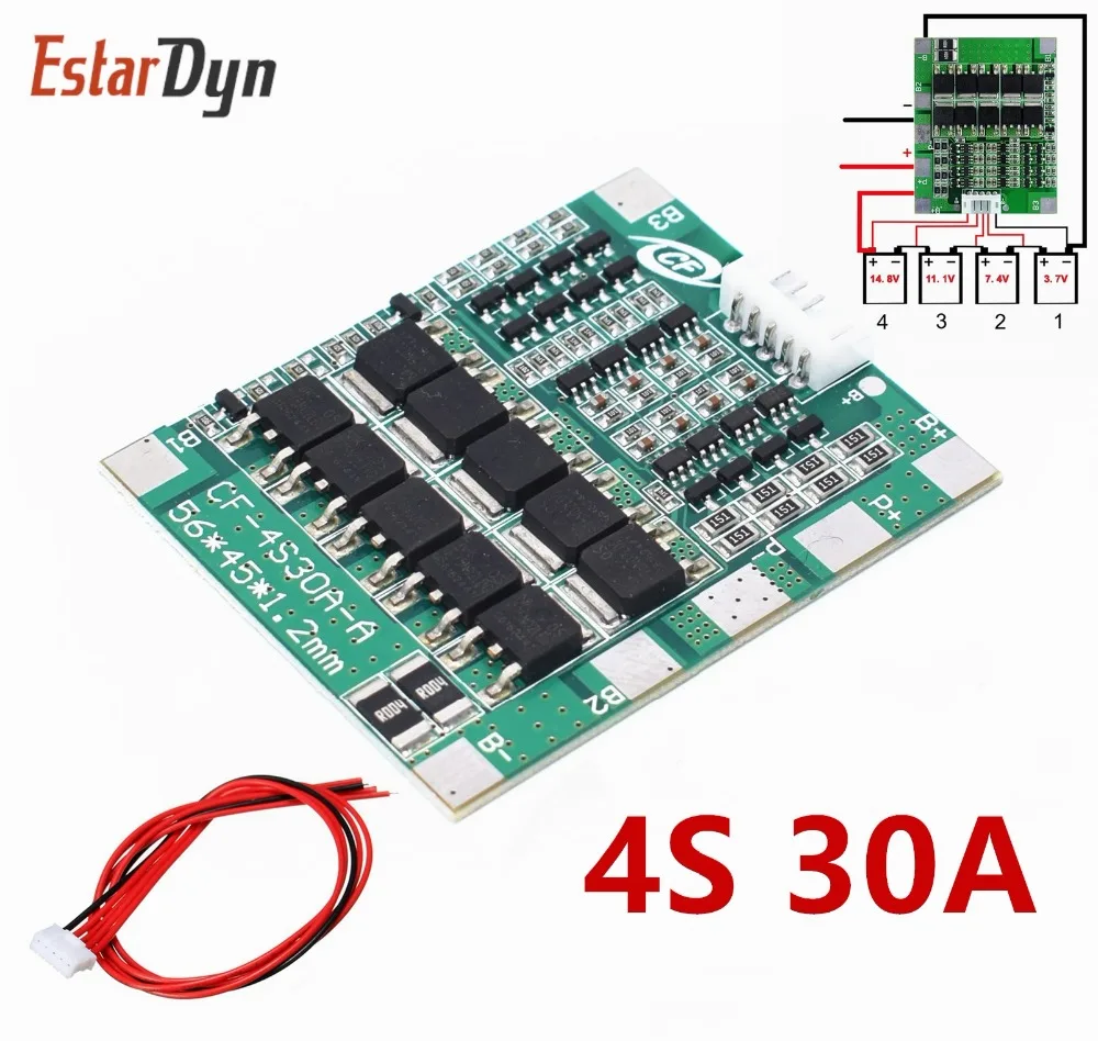 4S 30A 14,8 в литий-ионный аккумулятор 18650 BMS пакеты Щит защиты печатной платы баланс интегральные схемы 45x56 мм электронная плата