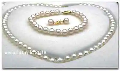 

Free Shipping >> BEAUTIFUL!6-6.5mm round white akoya pearl necklace bracelet earring set gift 14k