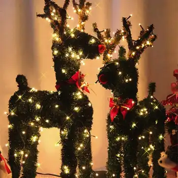 

30/40/50/60CM Vintage Christmas Reindeer with 10M LED Holiday Light Artificial Grass Decor US Plug Deer Pendant Ornaments New