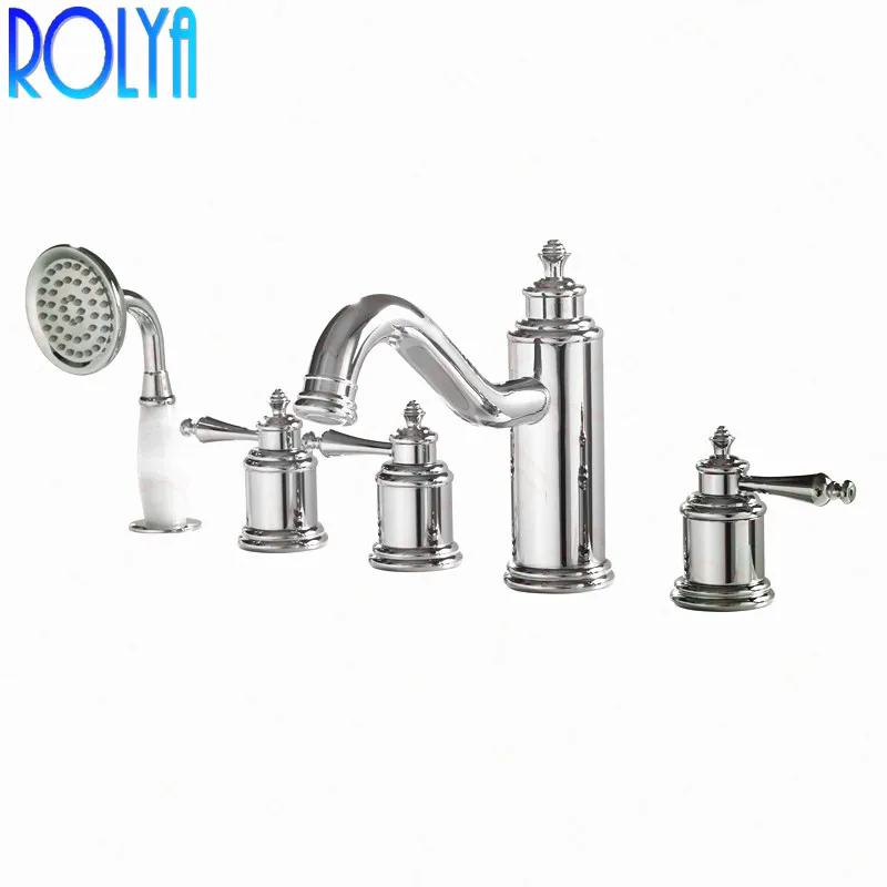 

Rolya Ronda 5 Piece Bathtub Faucet Tub Filler Trim Bath Shower Mixer Taps Chrome/Golden Premium Luxurious Home Decor