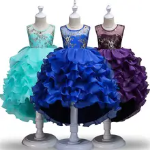 Детское платье с цветочным рисунком и длинным шлейфом для девочек, детское вечернее платье для свадьбы, торжественное платье для девочек, костюм принцессы для первого причастия