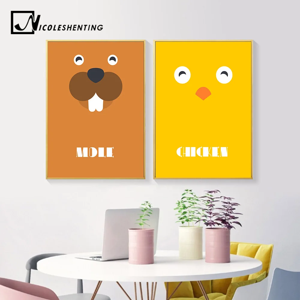 Kawaii Kartun Hewan Ayam Nicoleshenting Kabut Minimalis Kanvas