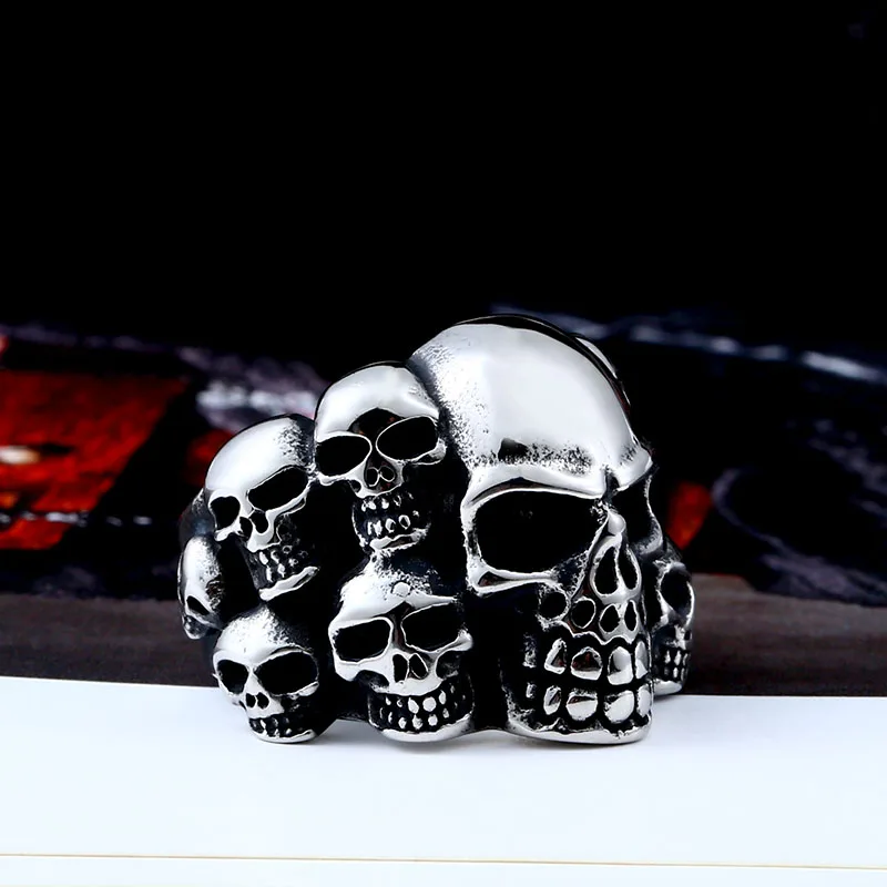 Beier new store 316L Stainless Steel high quality Biker ring Punk Lots of Skull Ring for men Fashion Jewelry LLBR8-079R