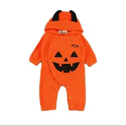 Комбинезоны на Хэллоуин для новорожденных мальчиков и девочек, цельный комбинезон с капюшоном, одежда с длинными рукавами, комбинезоны с