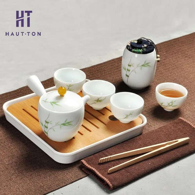 

Portable Tea Set Teapot Teakettle Gaiwan Kung Fu Teacup Pot Travel Kit Drinkware Tea Set with Tray Hot Sales