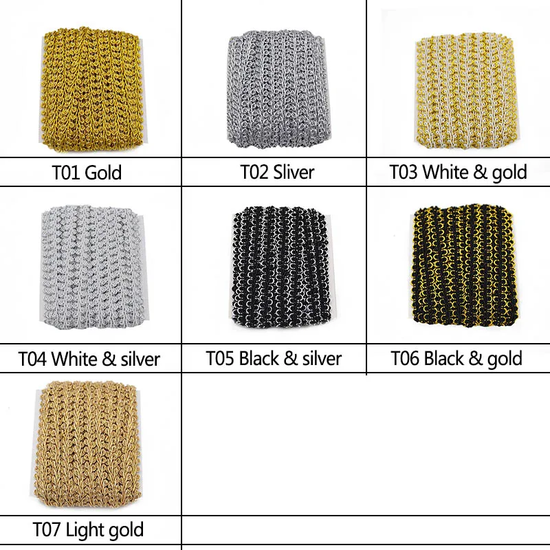 Gold Silver Braided Lace Trim Fabric Sewing Lace Ribbon Curve Apparel Garment Accessories Wedding Decor Crafts 5meters/lot