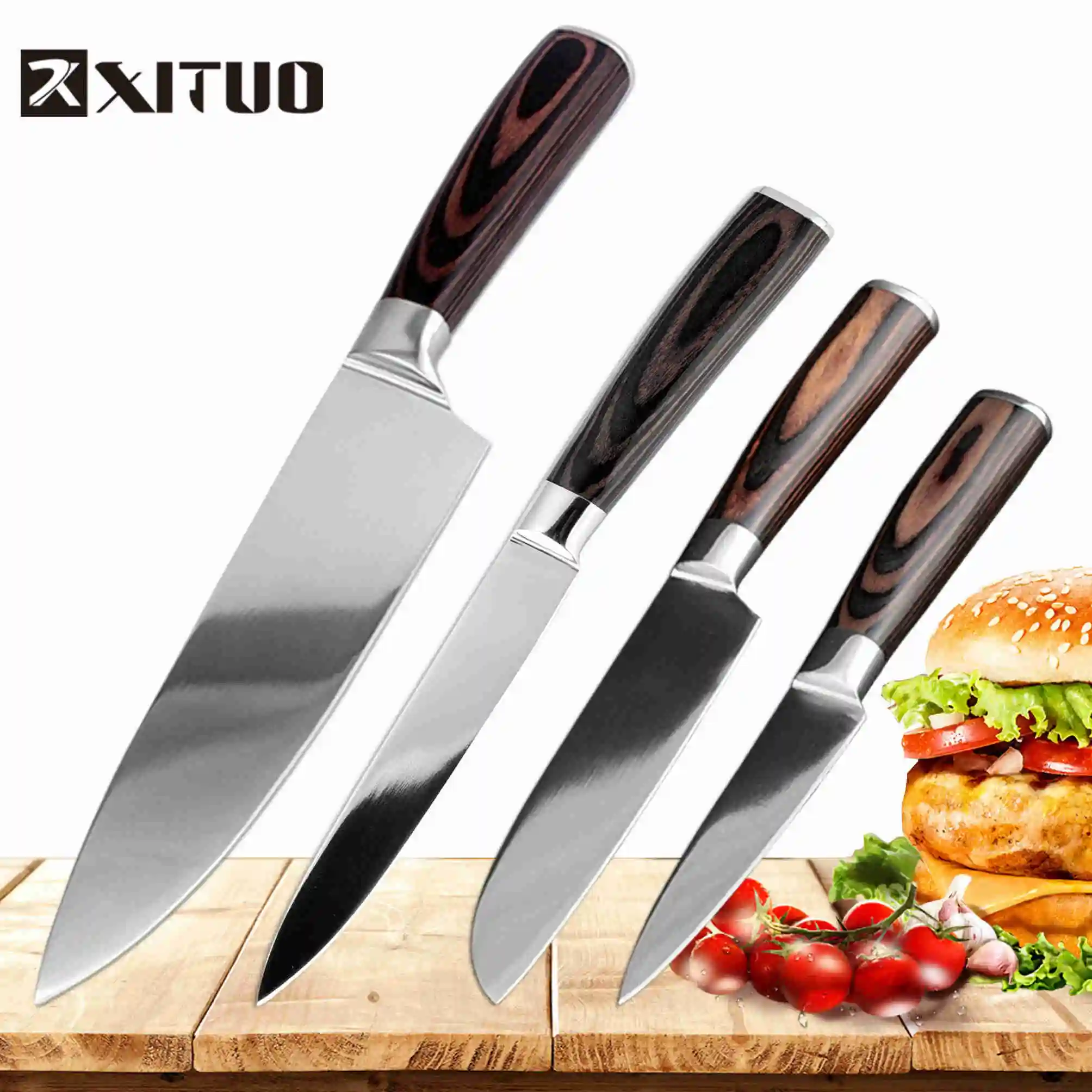 XITUO "+ 8" дюймовый кухонный нож Santoku Японский стальной лезвие бритвы острый высокоуглеродистой нержавеющей стали резки шеф-повара инструменты для приготовления пищи - Цвет: 4PCS set B