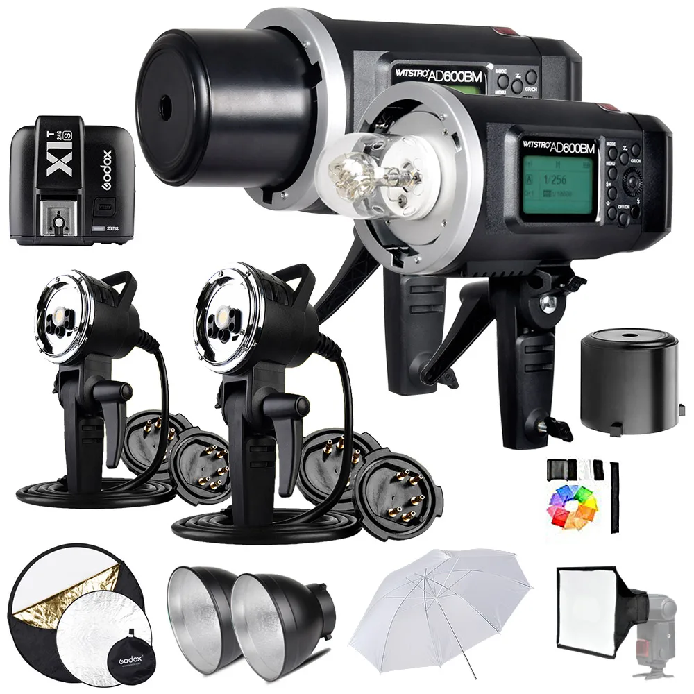 

2 Pcs Godox AD600BM 600Ws GN87 1/8000 HSS Outdoor Flash Strobe Monolight with X1T-S Wireless Flash Transmitter, 8700mAh Battery,