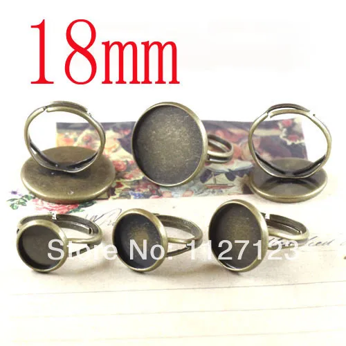 

free shipping!!!!!100Pcs 18mm antique brass plated bezel ring blanks with a cutout band, lead, Adjustable backs.